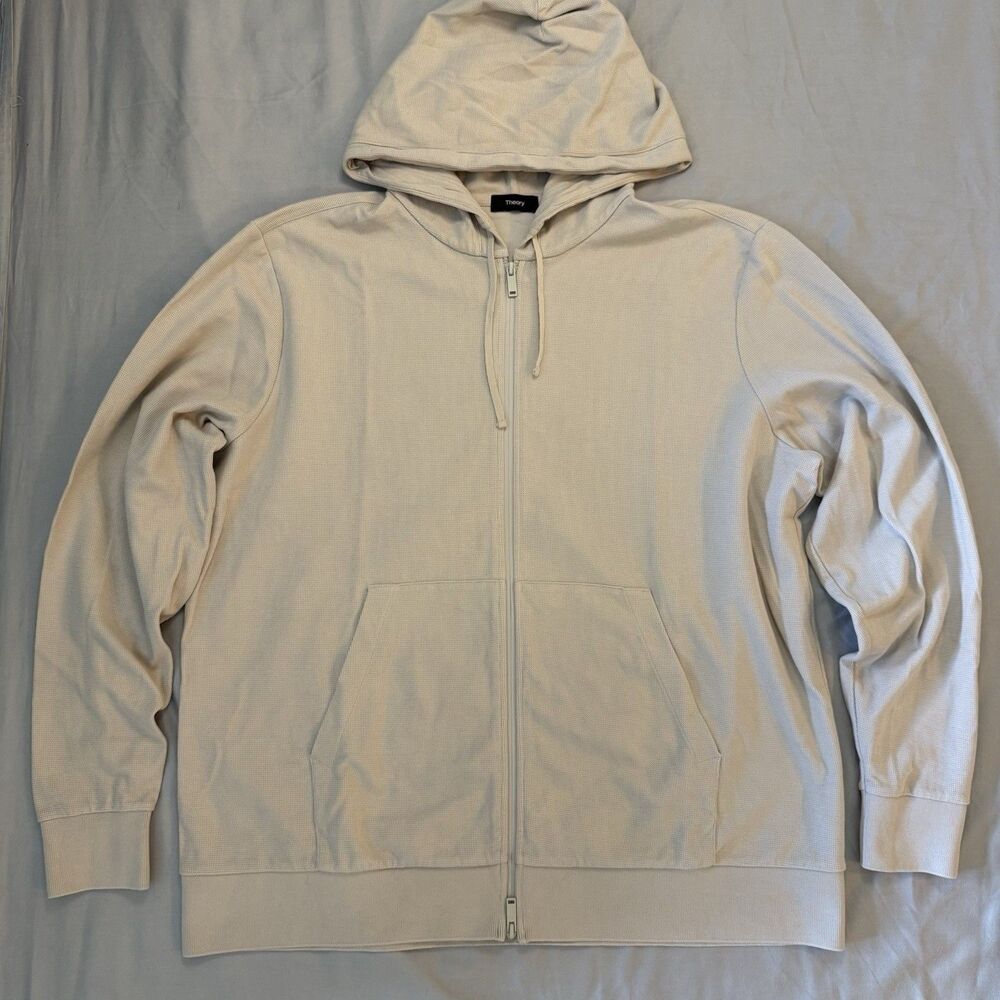 Theory Men’s Waffle Knit Zip Up Hoodie Organic Cotton Feldspar XXL J1094531